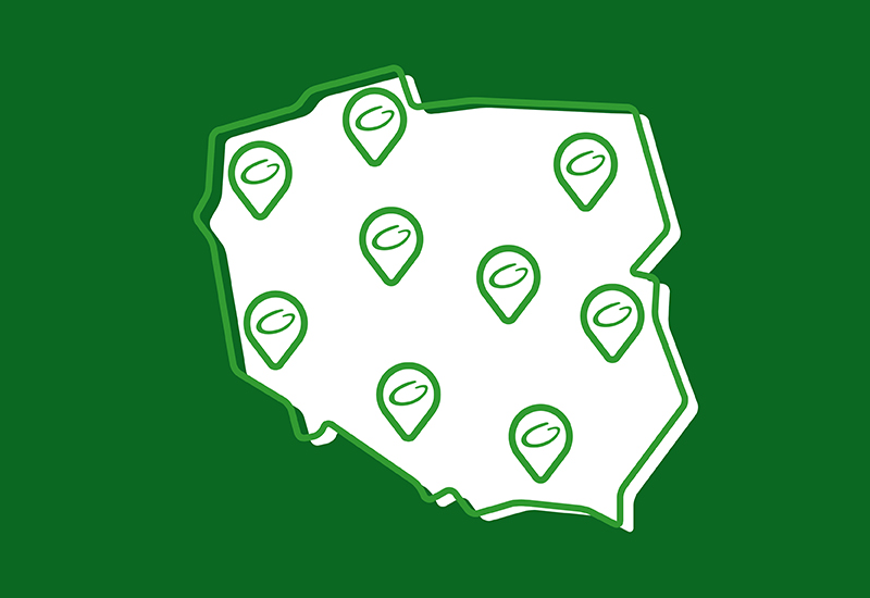 Mapa Polski z oddziałami banku
