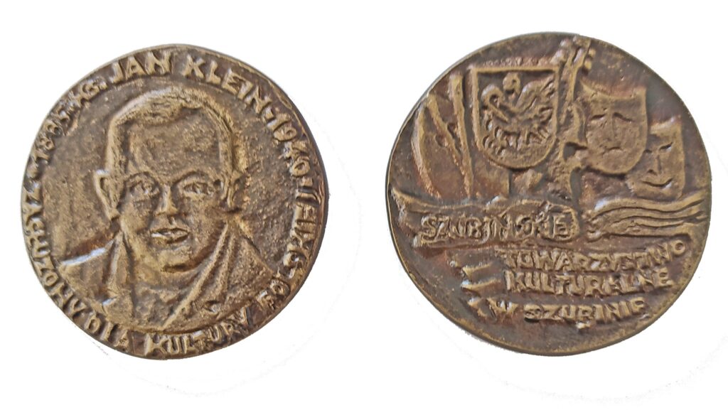 Medal upamiętniający Jana Kleina, z wizerunkiem i napisem o wydarzeniu kulturalnym w Szubinie.