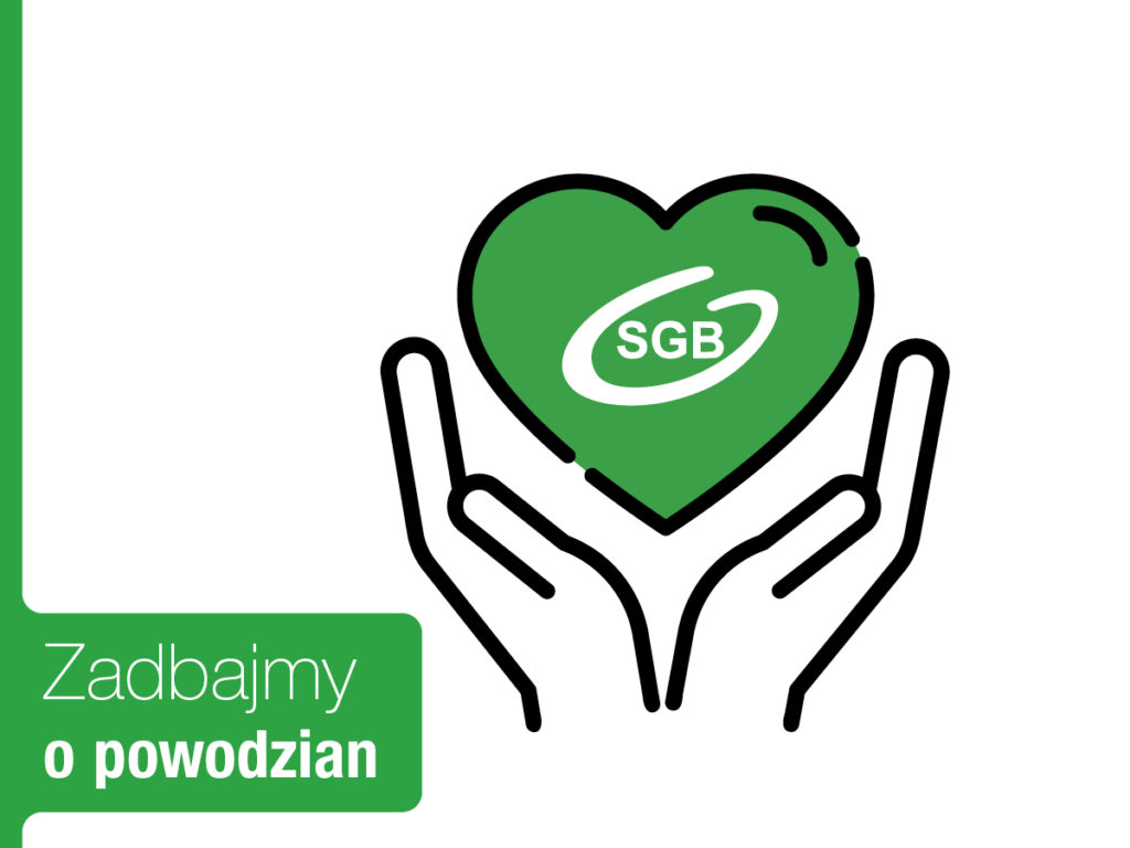 Logo SGB w zielonym sercu